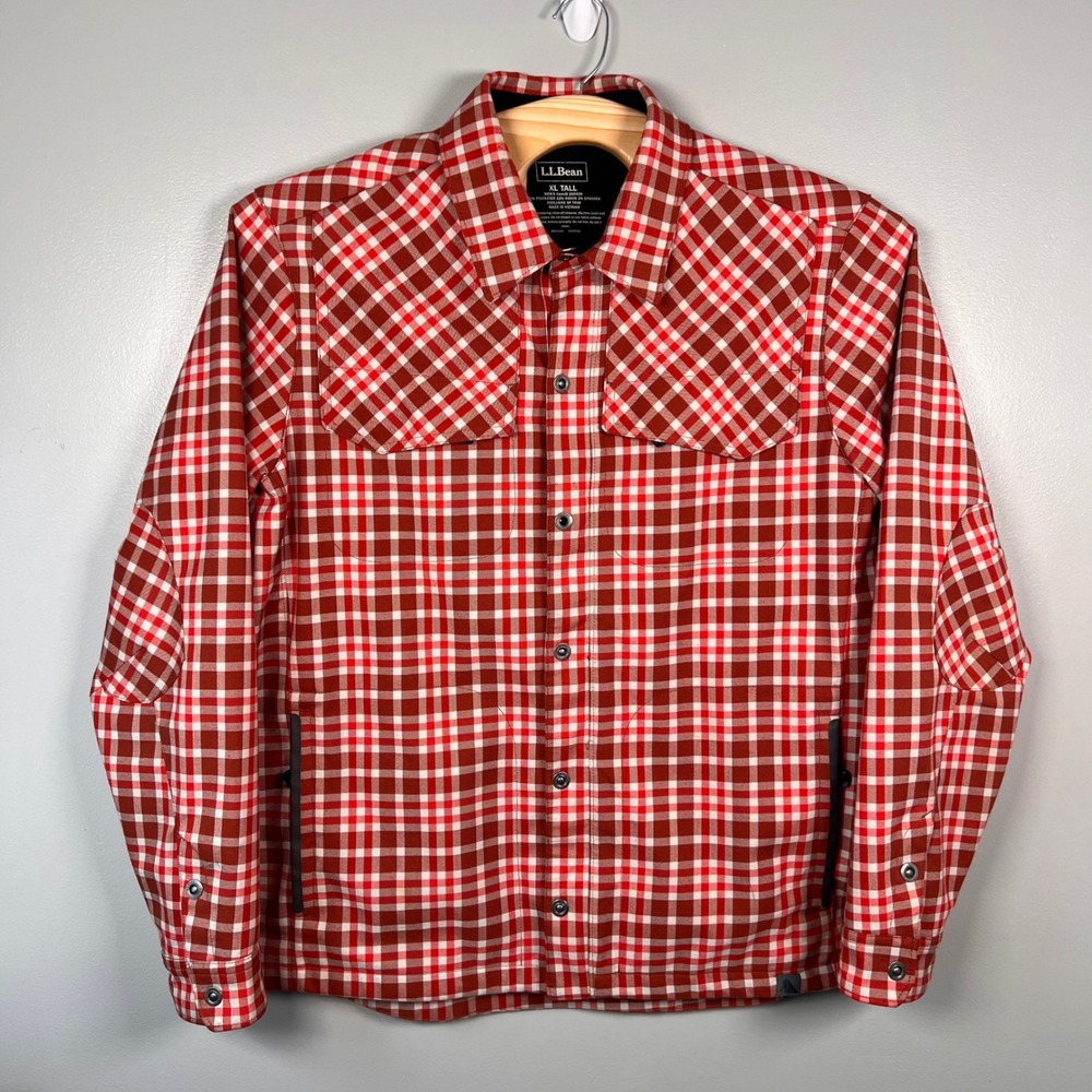 LL Bean Traverse Soft Shell Jacket Mens XL Tall Zip Button Plaid Outdoor *read - Picture 1 of 10